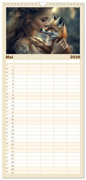 Produktbild: Familienplaner 2026 - Magische Tierliebe mit 5 Spalten (Wandkalender, 21 x 45 cm) CALVENDO
