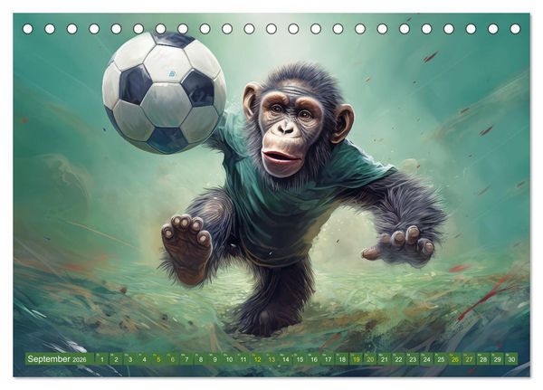 Produktbild: Fu&szlig;ballfieber bei den Babyaffen (Tischkalender 2026 DIN A5 quer), CALVENDO Monatskalender