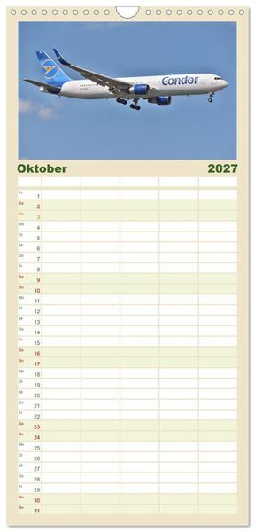 Produktbild: Familienplaner 2027 - Flugzeuge aller Art mit 5 Spalten (Wandkalender, 21 x 45 cm) CALVENDO