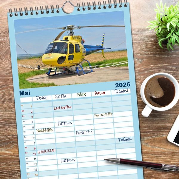 Produktbild: Familienplaner 2026 - Die beeindruckende Welt der Hubschrauber mit 5 Spalten (Wandkalender, 21 x 45 cm) CALVENDO