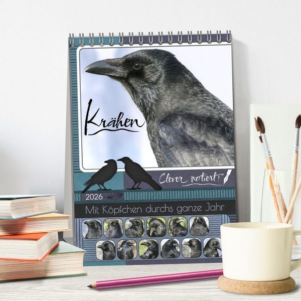 Produktbild: Kr&auml;hen - Clever notiert! Mit K&ouml;pfchen durchs ganze Jahr (Tischkalender 2026 DIN A5 hoch), CALVENDO Monatskalender