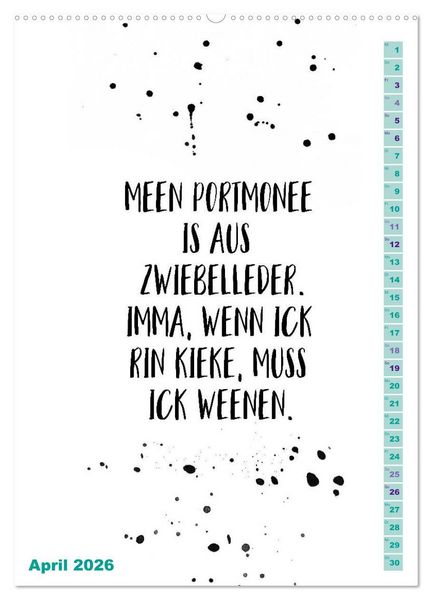 Produktbild: BERLINERISCH Lustige Spr&uuml;che (hochwertiger Premium Wandkalender 2026 DIN A2 hoch), Kunstdruck in Hochglanz