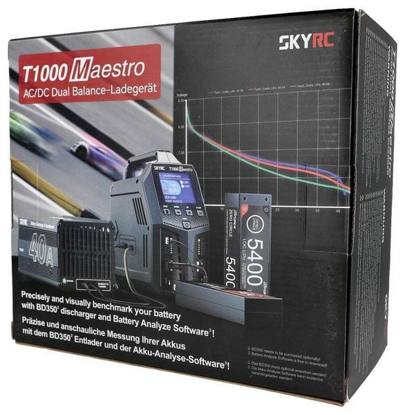 Produktbild: SKYRC T1000 AC/DC Modellbau-Ladeger&auml;t 20A Blei, LiFePO, LiHV, LiIon, LiPo, NiCd, NiMH