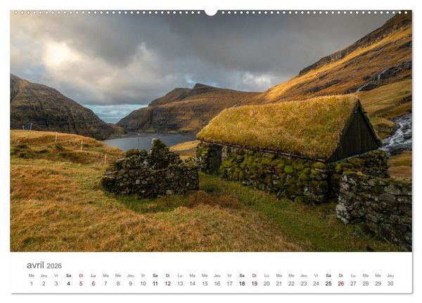 Produktbild: Lumi&egrave;res d'automne aux &icirc;les F&eacute;ro&eacute; (Calendrier mural 2026 DIN A2 vertical), CALVENDO calendrier mensuel