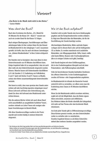 Produktbild: 20 x Musik f&uuml;r 45 Minuten - Klasse 1/2 - Band 2