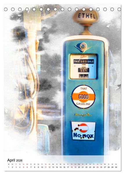 Produktbild: Gasoline - Vintage Tanks&auml;ulen in Szene gesetzt (Tischkalender 2026 DIN A5 hoch), CALVENDO Monatskalender
