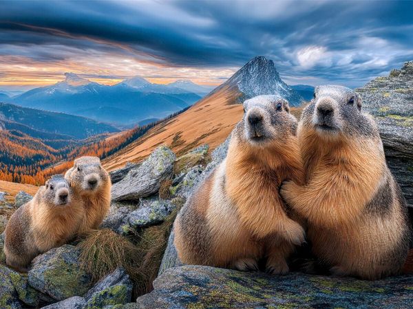 Produktbild: CALVENDO Puzzle Hallo, wir sind&acute;s - die Murmeltierfamilie | 1000 Teile Lege-Gr&ouml;&szlig;e 64x48cm Foto-Puzzle f&uuml;r gl&uuml;ckliche Stunden
