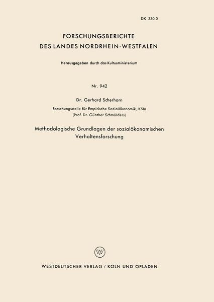 Produktbild: Methodologische Grundlagen der sozial&ouml;konomischen Verhaltensforschung