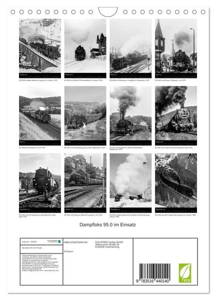 Produktbild: Dampfloks 95.0 im Einsatz (Wandkalender 2026 DIN A4 hoch), CALVENDO Monatskalender