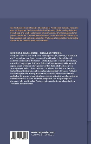 Produktbild: Darstellungsmuster in presseorientierten Unternehmensdiskursen zu automatisierten Fahrtechnologien