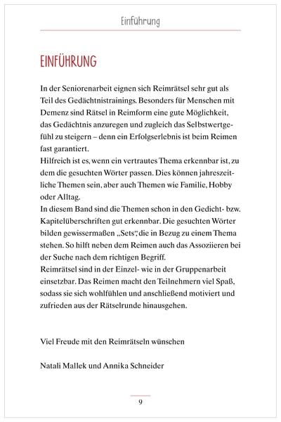 Produktbild: Reimr&auml;tsel f&uuml;r Senioren. Auch mit Demenz. Ideal als Ged&auml;chtnistraining, Besch&auml;ftigung, Aktivierung bei Demenz