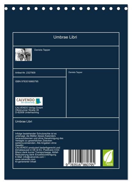 Produktbild: Umbrae Libri (Tischkalender 2027 DIN A5 hoch), CALVENDO Monatskalender