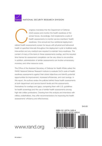 Produktbild: An Analysis of the U.S. Department of Defense's Military Health Readiness Assessments