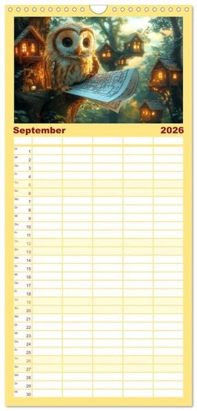 Produktbild: Familienplaner 2026 - Eulen im Wald - Die geheimen Jobs und Aufgaben mit 5 Spalten (Wandkalender, 21 x 45 cm) CALVENDO