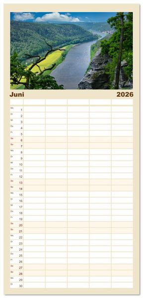 Produktbild: Familienplaner 2026 - Die malerische Elbe mit 5 Spalten (Wandkalender, 21 x 45 cm) CALVENDO