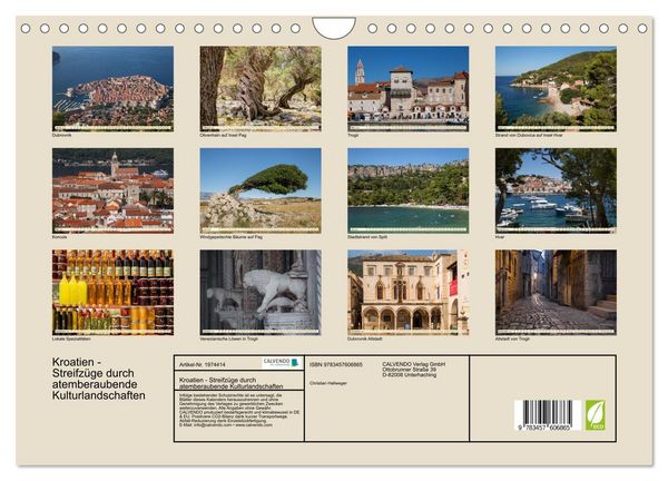 Produktbild: Kroatien - Streifz&uuml;ge durch atemberaubende Kulturlandschaften (Wandkalender 2026 DIN A4 quer), CALVENDO Monatskalender