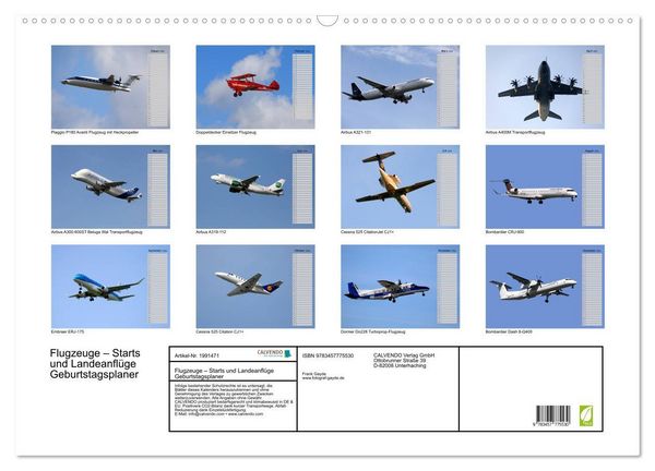 Produktbild: Flugzeuge &ndash; Starts und Landeanfl&uuml;ge Geburtstagsplaner (Wandkalender 2026 DIN A2 quer), CALVENDO Monatskalender
