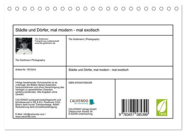 Produktbild: St&auml;dte und D&ouml;rfer, mal modern - mal exotisch (Tischkalender 2026 DIN A5 quer), CALVENDO Monatskalender