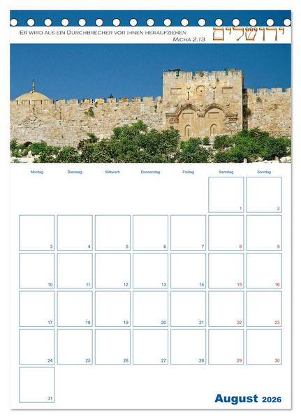Produktbild: Jerusalem Kalender mit Bibelworten und Planer! (Tischkalender 2026 DIN A5 hoch), CALVENDO Monatskalender