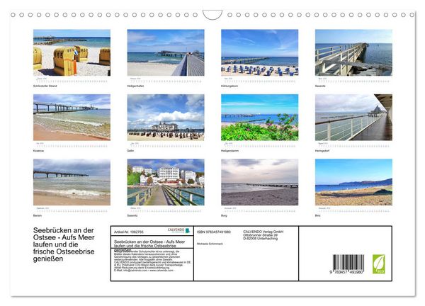 Produktbild: Seebr&uuml;cken an der Ostsee - Aufs Meer laufen und die frische Ostseebrise genie&szlig;en (Wandkalender 2026 DIN A3 quer), CALVENDO Monatskalender