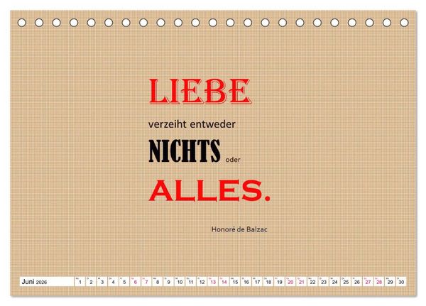 Produktbild: Zitate und Spr&uuml;che In Sachen LIEBE (Tischkalender 2026 DIN A5 quer), CALVENDO Monatskalender