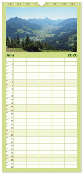 Produktbild: Familienplaner 2026 - Bergerlebnisse im Tannheimer Tal mit 5 Spalten (Wandkalender, 21 x 45 cm) CALVENDO