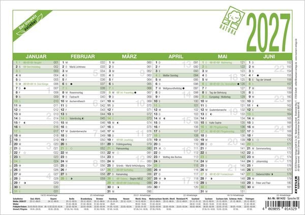 Produktbild: Arbeitstagekalender A5 Blauer Engel 2027