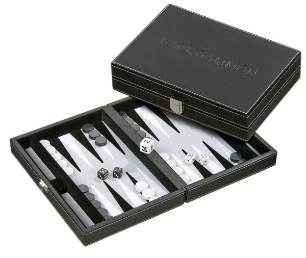 Backgammon Tinos, klein, grau, Kunstleder, magnetisch