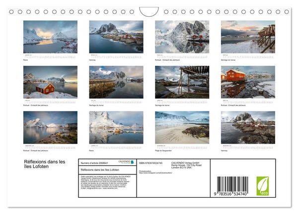 Produktbild: R&eacute;flexions dans les &icirc;les Lofoten (Calendrier mural 2026 DIN A4 vertical), CALVENDO calendrier mensuel