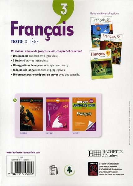 Produktbild: Francais ; 3eme ; Textocollege ; Livre de l'Eleve (Edition 2008)