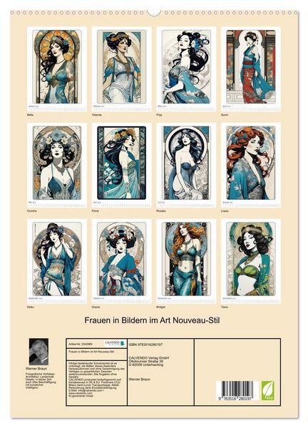 Produktbild: Frauen in Bildern im Art Nouveau-Stil (hochwertiger Premium Wandkalender 2026 DIN A2 hoch), Kunstdruck in Hochglanz