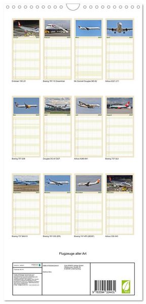 Produktbild: Familienplaner 2027 - Flugzeuge aller Art mit 5 Spalten (Wandkalender, 21 x 45 cm) CALVENDO