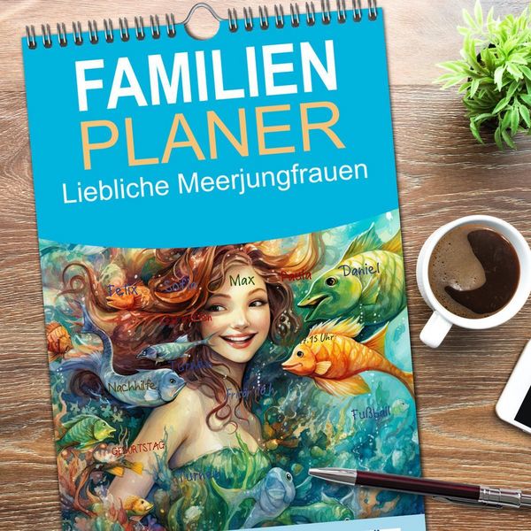 Produktbild: Familienplaner 2026 - Liebliche Meerjungfrauen mit 5 Spalten (Wandkalender, 21 x 45 cm) CALVENDO