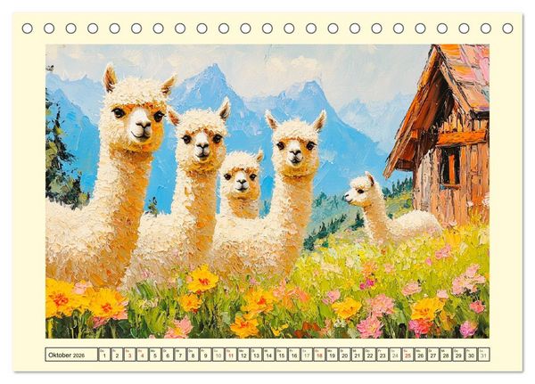 Produktbild: Alpakas. Entz&uuml;ckende Paintings in duftigen Farben (Tischkalender 2026 DIN A5 quer), CALVENDO Monatskalender