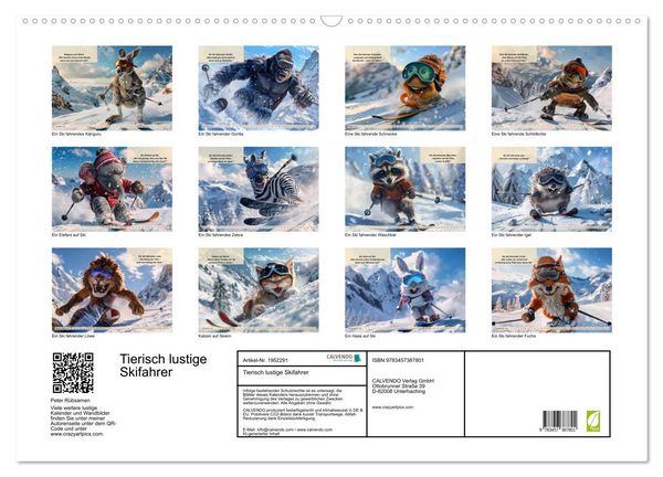 Produktbild: Tierisch lustige Skifahrer (Wandkalender 2026 DIN A2 quer), CALVENDO Monatskalender