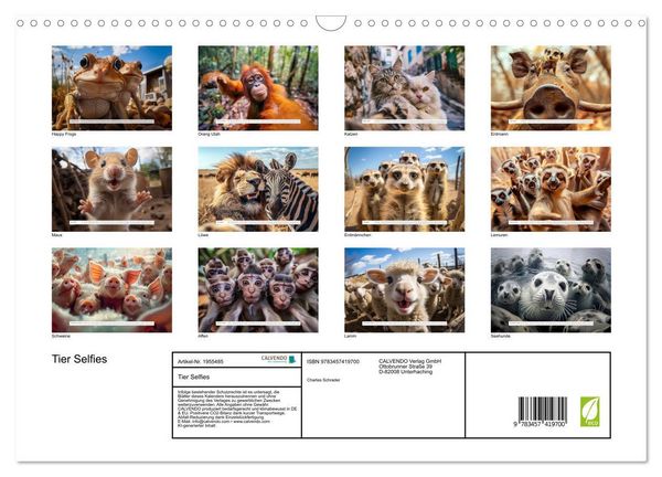 Produktbild: Tier Selfies (Wandkalender 2026 DIN A3 quer), CALVENDO Monatskalender
