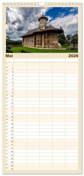 Produktbild: Familienplaner 2026 - Kirchen und Kl&ouml;ster in Rum&auml;nien mit 5 Spalten (Wandkalender, 21 x 45 cm) CALVENDO