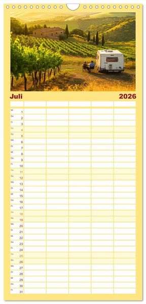 Produktbild: Familienplaner 2026 - Abenteuer Wildcamping - Mit dem Camper um die Welt mit 5 Spalten (Wandkalender, 21 x 45 cm) CALVENDO