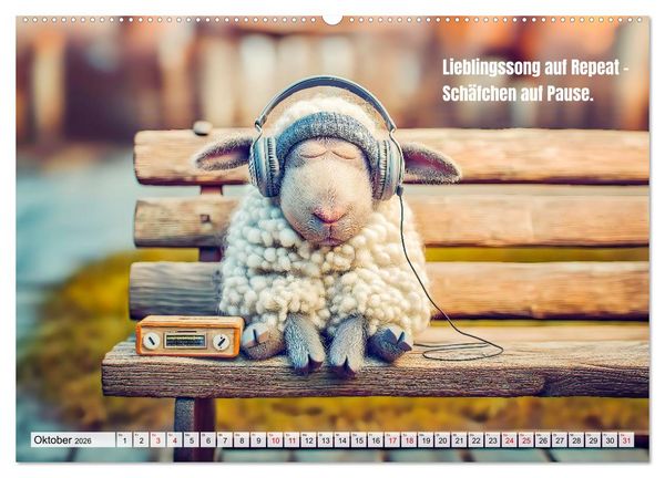 Produktbild: Schlaf gut, mein Schaf - Spruchkalender mit lustigen Schaf-Bildern (Wandkalender 2026 DIN A2 quer), CALVENDO Monatskalender