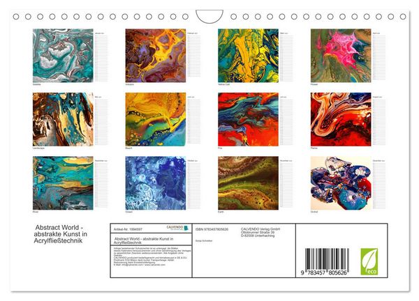 Produktbild: Abstract World - abstrakte Kunst in Acrylflie&szlig;technik (Wandkalender 2026 DIN A4 quer), CALVENDO Monatskalender