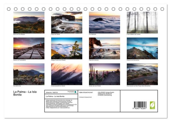 Produktbild: La Palma - La Isla Bonita (Tischkalender 2026 DIN A5 quer), CALVENDO Monatskalender