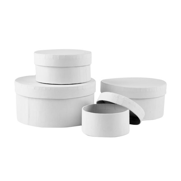 Produktbild: Creativ Company Schachteln Rund, H 4+5+6+7 cm, D 8+10+12+14 cm, Wei&szlig;, 4 Stk, 1 Set