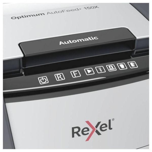 Produktbild: Rexel Optimum AutoFeed+ 150X Aktenvernichter 150 Blatt Mikroschnitt 4 x 28 mm P-4 44 l Vernichtet auch B&uuml;roklammern, Heftklammern, Kreditkarte