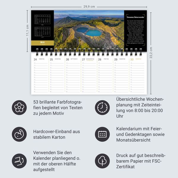 Produktbild: Naturparadiese Premium-Tischplaner 2027 - Wochenkalender mit 53 Fotografien