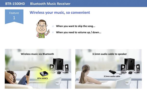 Produktbild: Renkforce Bluetooth&reg; Musik-Empf&auml;nger Bluetooth Version: 5.0 20m aptX&reg;-Technologie
