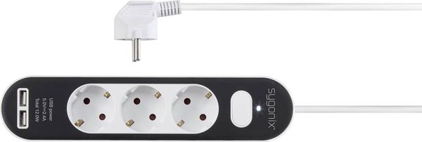 Produktbild: Sygonix SY-4538534 Steckdosenleiste mit Schalter 3fach Wei&szlig;, Schwarz Schutzkontakt 1St.