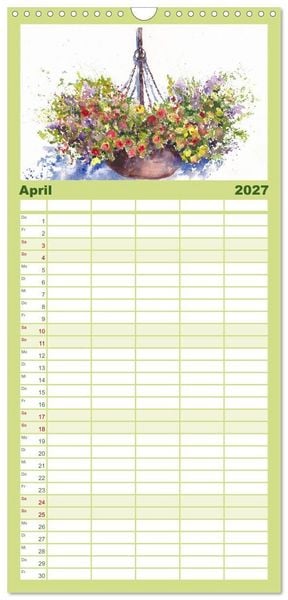 Produktbild: Familienplaner 2027 - Garten Aquarelle mit 5 Spalten (Wandkalender, 21 x 45 cm) CALVENDO