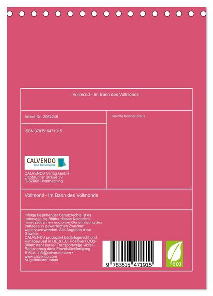 Produktbild: Vollmond - Im Bann des Vollmonds (Tischkalender 2026 DIN A5 hoch), CALVENDO Monatskalender