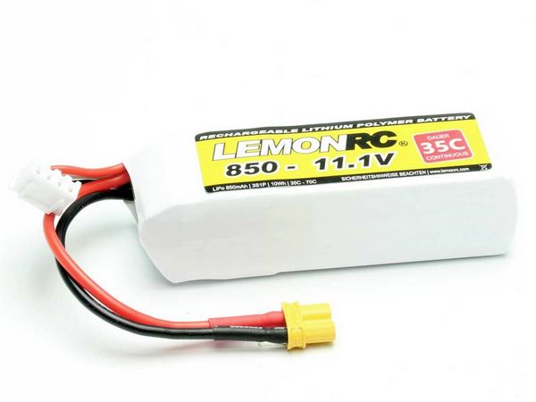 Produktbild: LemonRC Modellbau-Akkupack (LiPo) 11.1V 850 mAh Zellen-Zahl: 3 35 C Softcase XT30