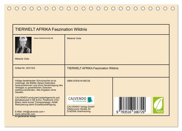 Produktbild: TIERWELT AFRIKA Faszination Wildnis (Tischkalender 2026 DIN A5 quer), CALVENDO Monatskalender